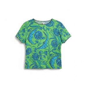 Breckenridge Petites Green Blue Floral Paisley Blouse, Woman's Size 10 Top